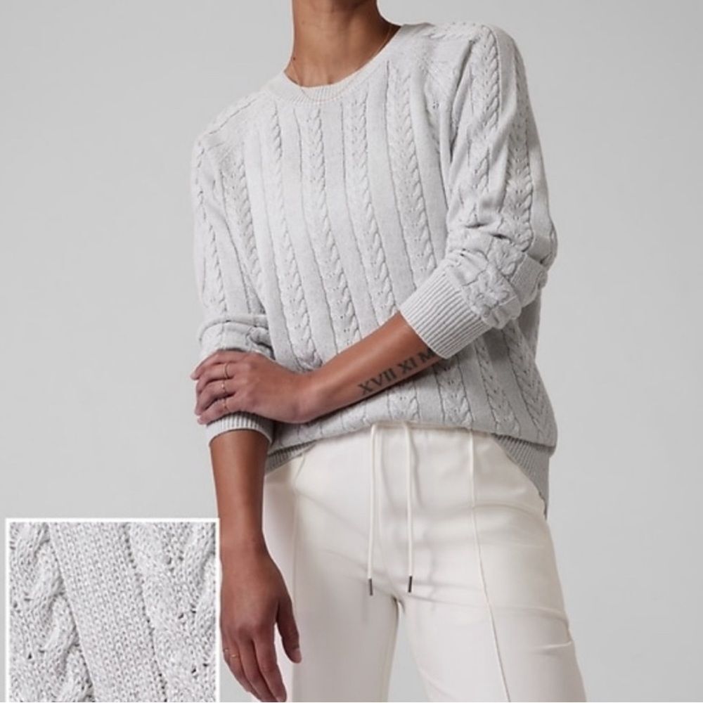 ATHLETA Crossroads Crew Sweater in Bright White Metallic NWOT